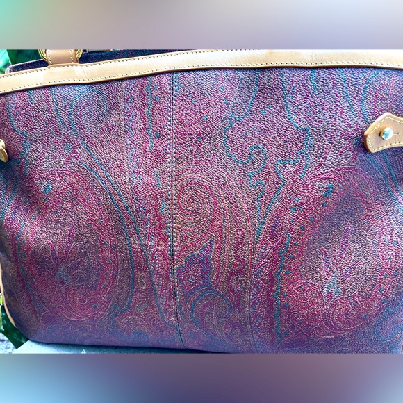 ETRO Burgundy Paisley Shoulder Bag M/L Tote AUTHENTIC NO CALL OUTS! - Picture 5 of 13